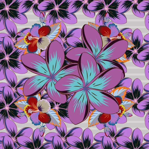 Wasserfarbe Plumeria Blumen Nahtlose Muster Blauen Violetten Und Lila Farben — Stockvektor