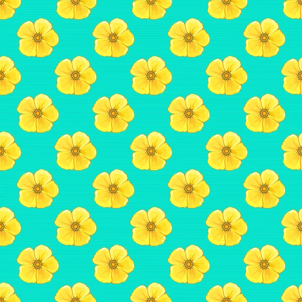Nahtloses Muster Mit Dekorativen Sommerblumen Blauen Gelben Und Orangefarbenen Farben — Stockvektor