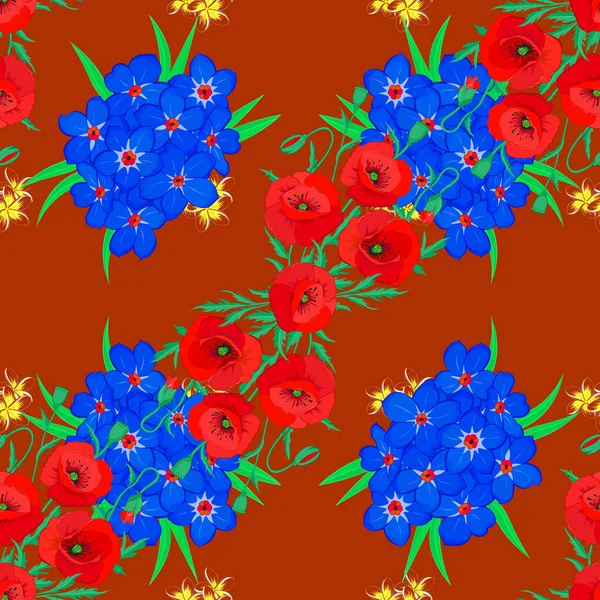 Retro Textildesign Kollektion Herbstliche Farben Seidenschal Mit Mohnblumen Auf Braunem — Stockvektor