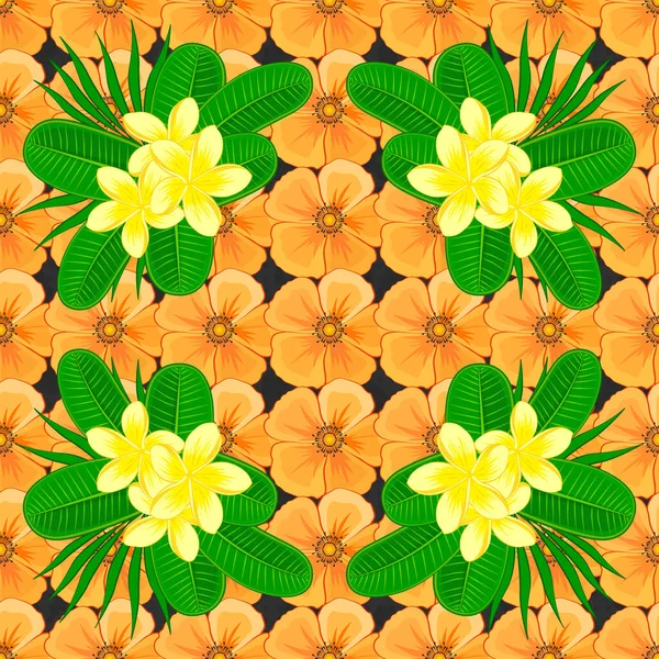 Padrão Sem Emenda Vetor Elegância Abstrato Com Flores Plumeria Fundo —  Vetores de Stock