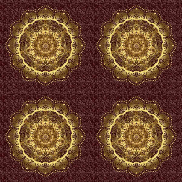 万花筒 印度式 阿拉伯式 Boho 波希米亚风格 几何圆矢量元 带有曼陀罗的装饰品褐色金卡 — 图库矢量图片