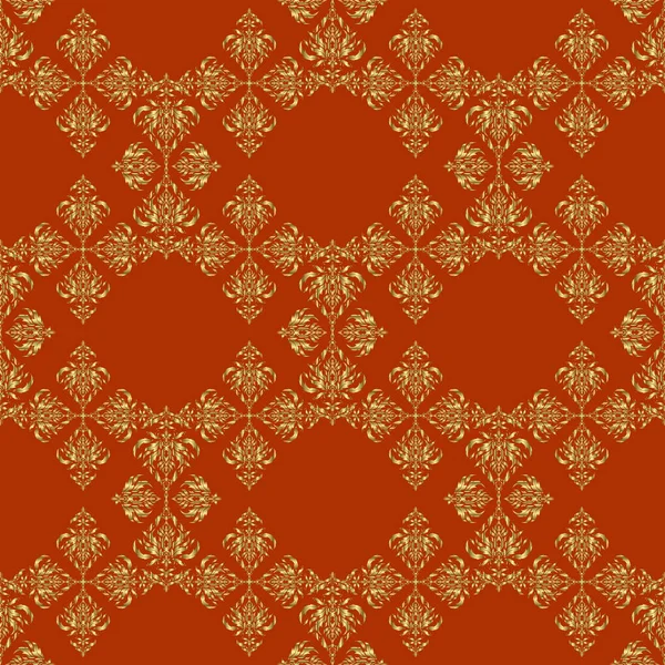 Motif Uni Style Oriental Avec Des Éléments Floraux Dorés Esquisse — Image vectorielle