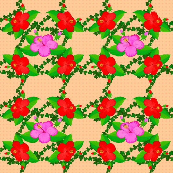 ウェブページ 結婚式の招待状 壁紙のベクトルロマンチックな背景 水彩ハイビスカスの花はベージュの背景にシームレスなパターン — ストックベクタ