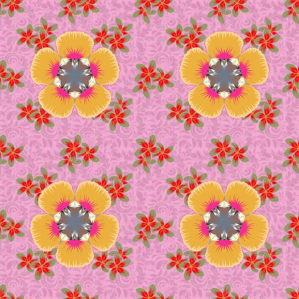Vector Illustratie Traditionele Indiase Bloemen Naadloos Patroon Beige Roze Kleuren — Stockvector