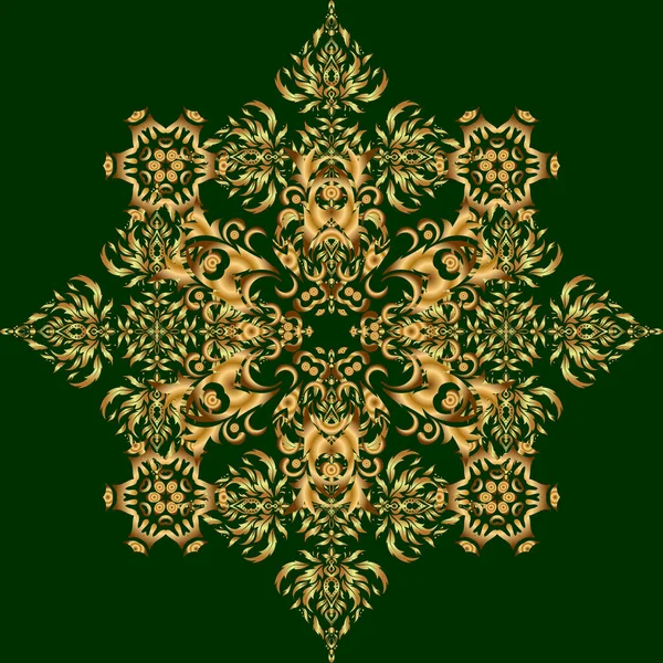 Vintage Green Golden Seamless Pattern Abstract Ornament Brocade Textile Pattern — Stock Vector