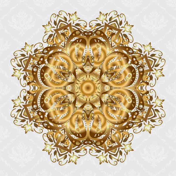 Mandala Vectoriel Dessiné Main Motif Abstrait Doré Sur Fond Gris — Image vectorielle