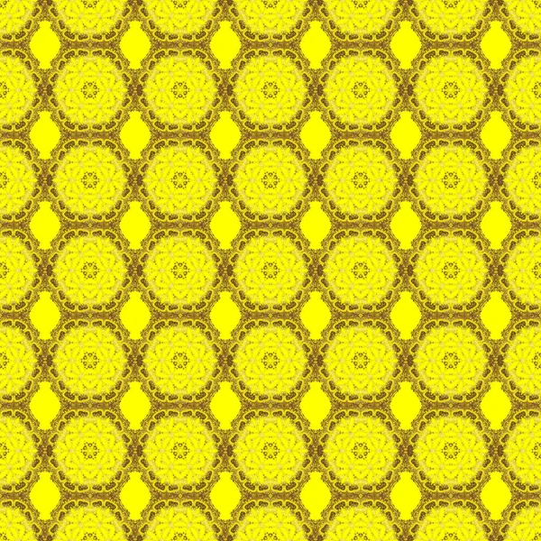 ラスターイラスト 黄色と金のシームレスなパターン アール デコ様式 金箔の質感 ポルカ ドット コンフェッティ 光沢のある背景 幾何学的現代背景 — ストックベクタ