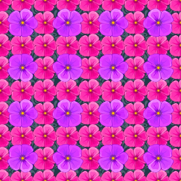 蓝色背景上的无缝线向量图案 上有可爱的宇宙花朵 植物背景 — 图库矢量图片