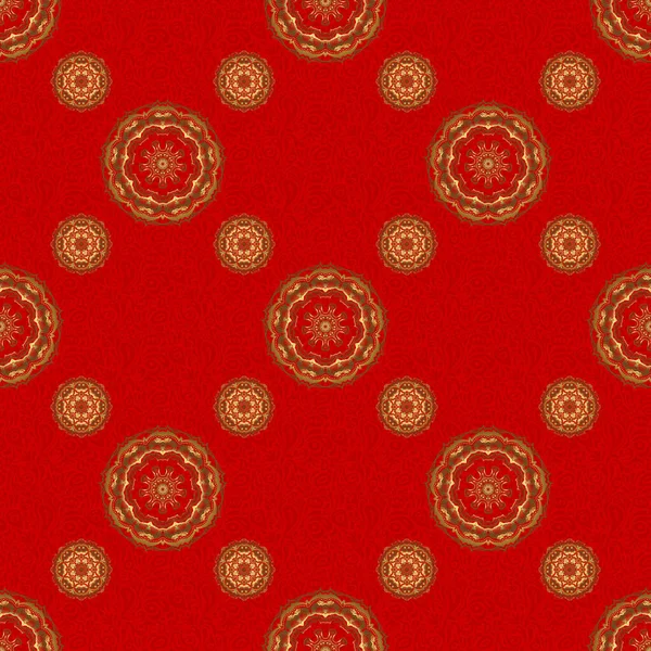 Esquisse Vectorielle Ornée Sur Fond Rouge Couleur Dorée Sans Couture — Image vectorielle