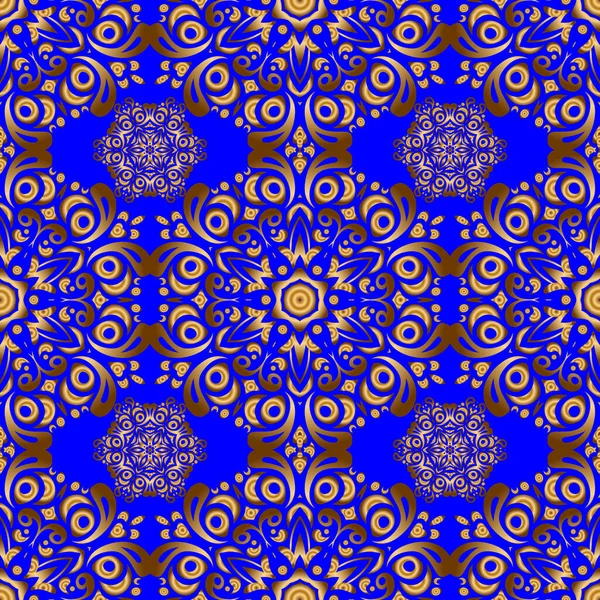 幾何学的な繰り返しベクトルの装飾黄金の要素 ブルーを基調としたシームレスな抽象モダンパターン 青と金色のシームレスなパターン — ストックベクタ