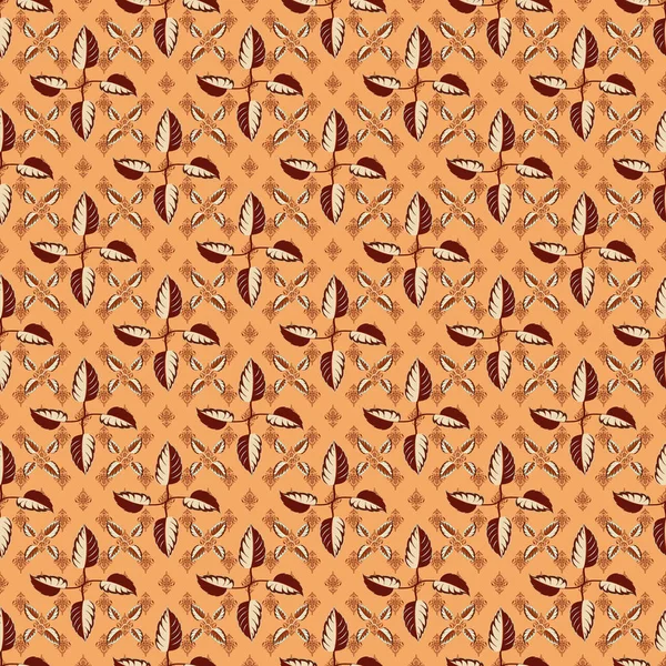 Beaucoup Fleurs Orange Beige Rouge Mignon Vecteur Motif Sans Couture — Image vectorielle