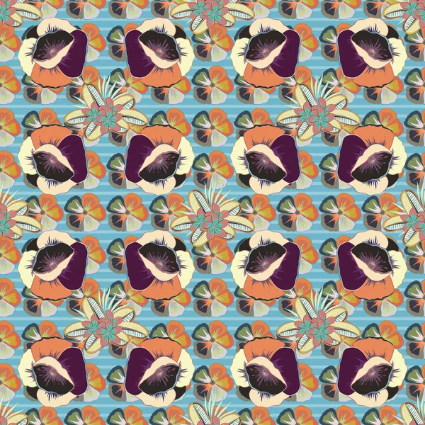 Naadloos Patroon Van Abstracte Papaverbloemen Grijze Oranje Blauwe Kleuren Vintage — Stockvector