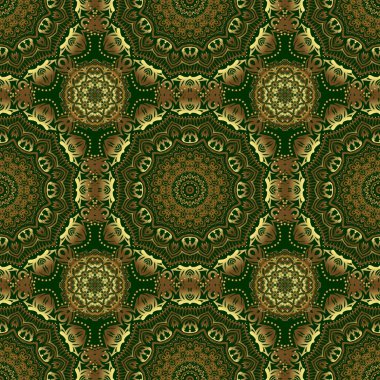 Yeşil ve altın rengi bir süs. Kusursuz desen 