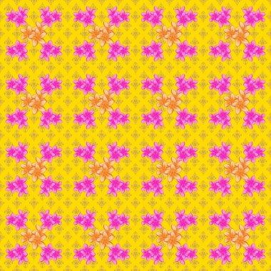 Plumeria çiçekleriyle sulu boya desenli. Plumeria çiçekleriyle klasik tarzda enfes bir desen. Dekorasyon ve tasarım için güzel bir desen. Sarı arkaplanda moda baskısı.