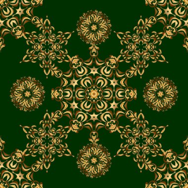 Yeşil arka planda barok tarzında kusursuz bir doğulu süsü. Geleneksel klasik Altın Şablon.