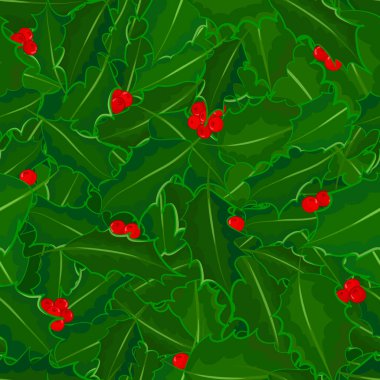 Çilekli yeşil yaprak. Holly kusursuz desen / arkaplan.