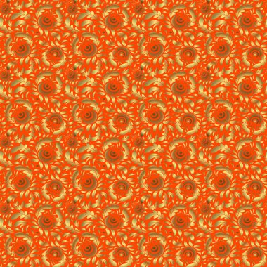 Vektör altın pürüzsüz desen. Turuncu arkaplandaki altın elementlerin dokusu.