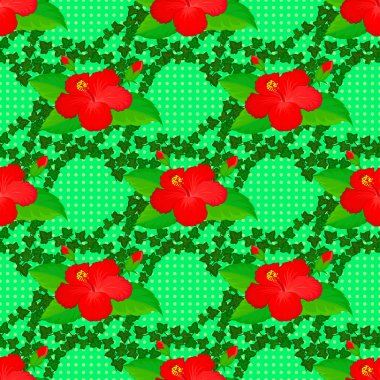 Geçmişi, tekstili, ambalaj kağıtları, tebrik kartları için. Vektör çizimi. Yeşil bir zemin üzerinde soyut amber çiçekleri buketi olan romantik, pürüzsüz bir desen..