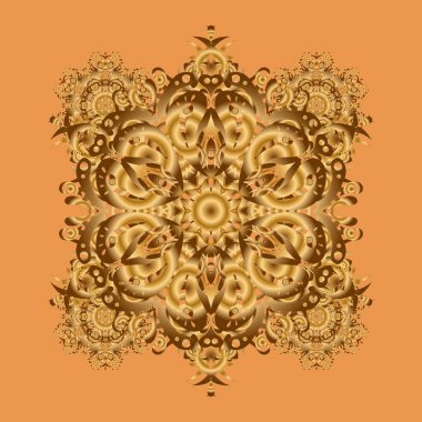 Kahverengi arka planda altın renkli mandala ile süslenmiş kart. Restoran menüsü, el ilanı, tebrik kartı, broşür, kitap kapağı ve diğer dekorasyonlar için vektör islami şablonu.