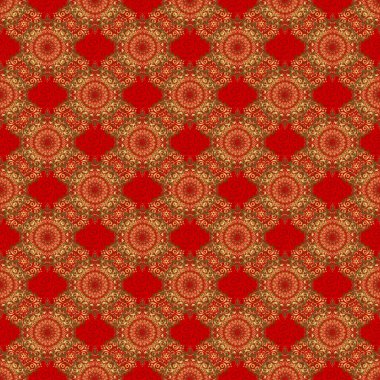 Eski bir süs. Raster illüstrasyonu. Basit, pürüzsüz desen. Kırmızı arkaplanda altın yıldızlar..