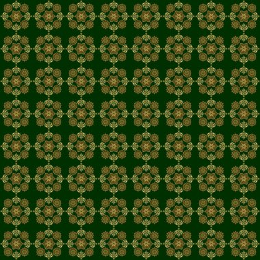 Yeşil arka planda altın şebeke. Altın elementlerle kusursuz desen.