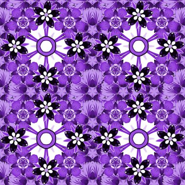 Mor, mavi ve gri ızgaralı kusursuz desen. Vintage süsün vektör kare bileşimi.