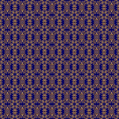 Mavi arka planda altın şebeke. Altın elementli, pürüzsüz bir desen.