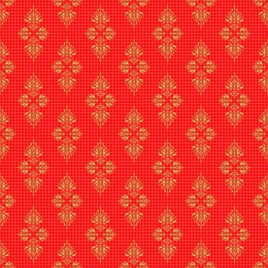 Kart, davetiye, düğün, ambalaj kağıdı için el çizimi vektör deseni. Pırıl pırıl altın şeritlerin kusursuz deseni, zikzak sembolü, dalgalı şerit, kırmızı üzerinde pürüzsüz desenli altın çizgiler..
