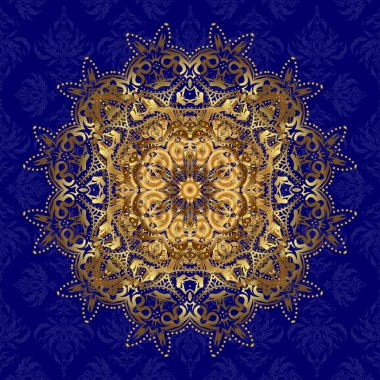 Vektör vintage desen. Mavi arka planda Mandala altını. Davetiye kartı.