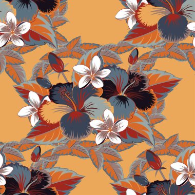 Sarı, mavi ve gri amber çiçeklerinin suluboya boya etkisi, kusursuz desen vektör arkaplanı.