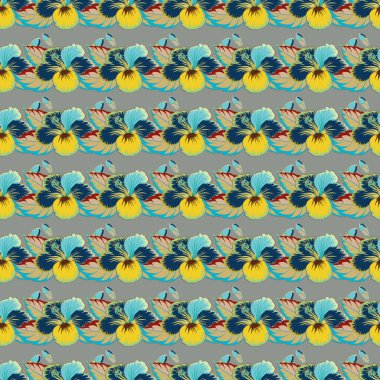 Sarı, mavi ve yeşil amber çiçeklerinin suluboya boya etkisi, kusursuz desen vektör arkaplanı.