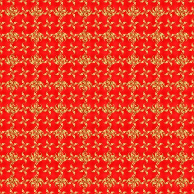 Geleneksel klasik Altın Şablon. Kırmızı ve altın desenli. Barok tarzında kusursuz desenli doğu süsü..