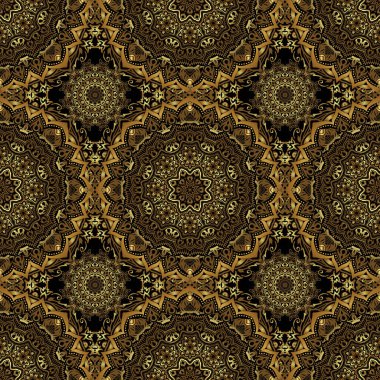 Siyah arka planda Viktorya dönemi tarzında kusursuz bir desen. Lüks çiçekli çerçeveler ve süslü dekorlar. Vignette ve sınırlar veya tasarım şablonu için vektör altın elementler.