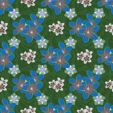 Ditsy tarzı. Küçük çiçeklerle basmak. Moda baskıları için hoş, kusursuz bir desen. Yeşil ve gri renkli vintage vektör çiçek arkaplanı.