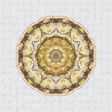 Mandala gri arka planda. Küresel renklerde geometrik daire ögesi. İslam 'ın, Arapça' nın, Hint dinlerinin ruhani ve ayinsel sembolü. Vektör Yuvarlak Süsleme Deseni.