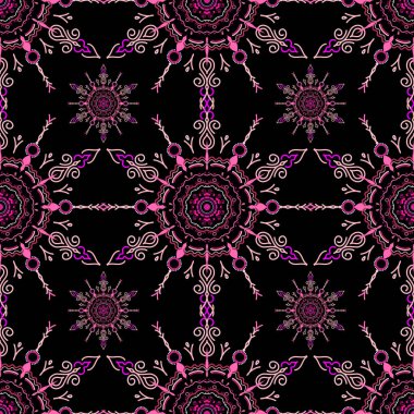 Damask, mor renklerde, kusursuz çiçek deseni. Vektör illüstrasyonu.