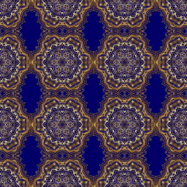 Doğu tarzında lüks bir süs. Mavinin üzerinde altın çiçeksiz desen var. Altın şablonlar için vektör elementler. Davetiyeler, tebrik kartları, etiketler, rozetler için dekoratif dekorasyon.