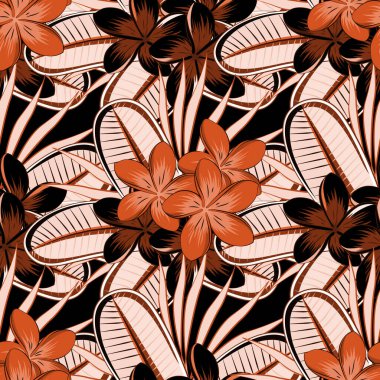 Kraliyet tesisatlarıyla modern tesisat desenli çiçek deseni. Renkli yön deseni bej, turuncu ve kırmızı renklerde. Kusursuz çiçek süsü..