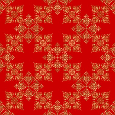 Oriental vektör klasik şablon. Kırmızı arka planda altın tekrarlayan elementlerle kusursuz soyut desen. Kırmızı ve altın desenli.