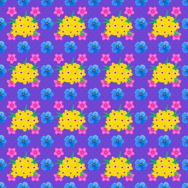 Mor bir arka planda modern, çiçekli, pürüzsüz bir desen. Çiçek izi. Tekrarlanan çuha çiçeği deseni.