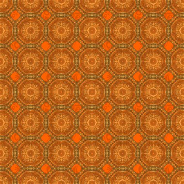 Klasik oryantal raster modeli. Turuncu arka planda altın tekrarlayan elementlerle soyut ve pürüzsüz bir desen. Klasik turuncu ve altın desenli.