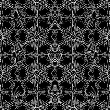 Yazdırma veya dijital ortamda siyah beyaz desenli siluet. Soyut vektör ana hatları dalgalı yüzey, hareket yanılsaması, eğrilik.