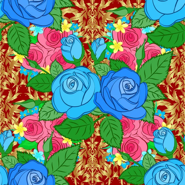 Vecteur Répétitif Fleurs Rose Feuilles Vertes Motif Floral Moderne Sans — Image vectorielle