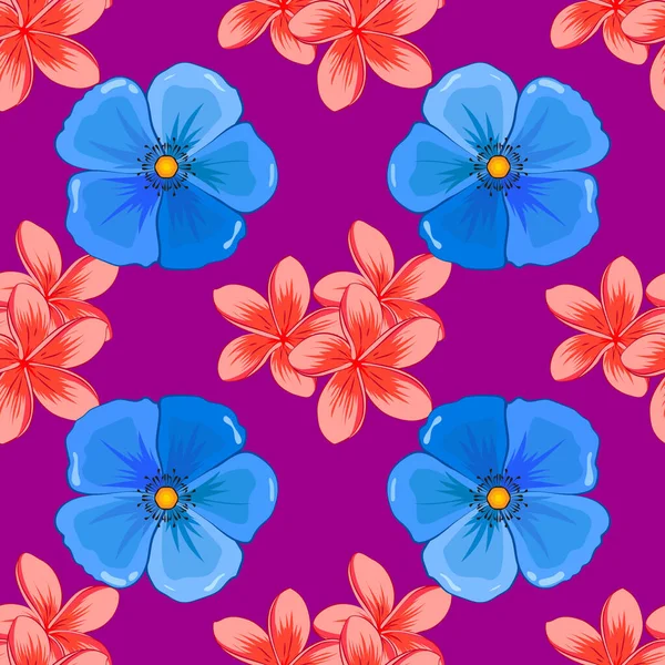 Aquarell Nahtloses Muster Mit Plumeriaflümchen Auf Violettem Hintergrund Trendprint Vintage — Stockvektor