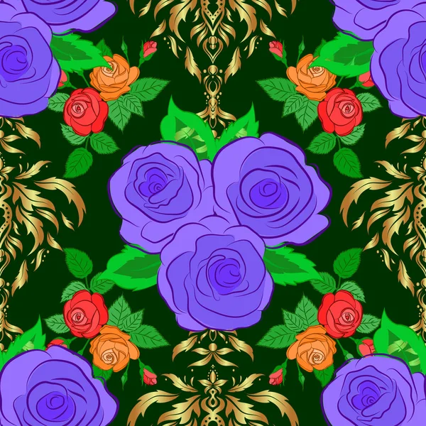 ヴィンテージの花飾り 概要古典的なシームレスパターン — ストックベクタ