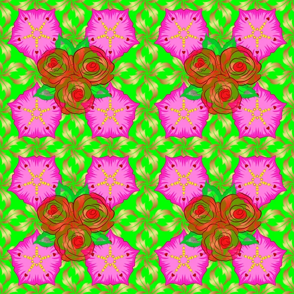 Élégance Abstraite Motifs Floraux Sur Fond Vert Fleurs Roses Décoratives — Image vectorielle