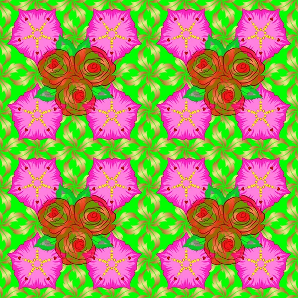 Elegancia Abstracta Sin Contratiempos Con Motivos Florales Fondo Verde Flores — Vector de stock