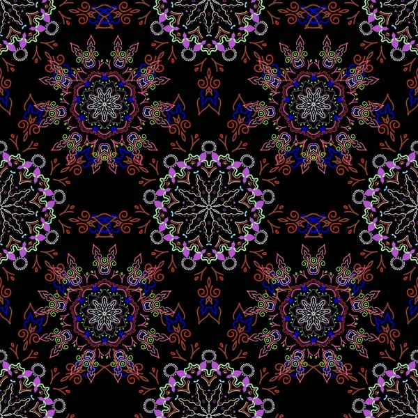 Векторні Ілюстрації Дамаський Безшовний Фоновий Візерунок Абстрактними Каракулями — стоковий вектор