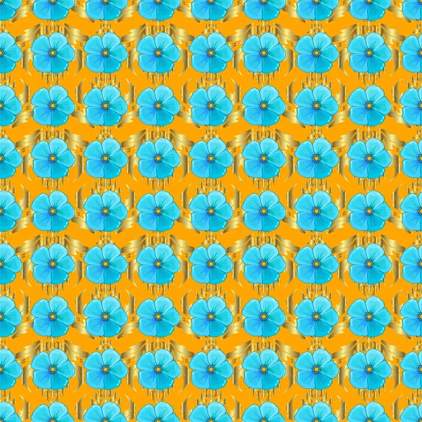 Безшовний Векторний Візерунок Жовтому Тлі Милими Квітами Космосу Квітковий Фон — стоковий вектор