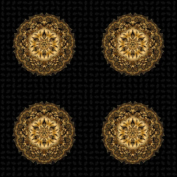 金のモノクロームデザイン抽象的なマンダラ神聖な幾何学イラスト三角形円黒い背景に孤立メルカバ蓮 — ストックベクタ